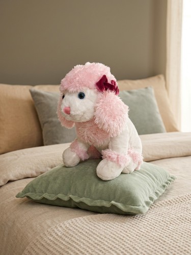 Pink and white poodle plush - white, 12